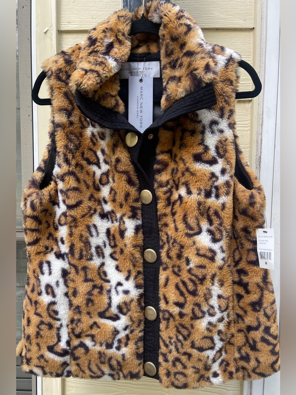 NWT Andrew Marc New York Faux Fur Leopard Vest Sz M